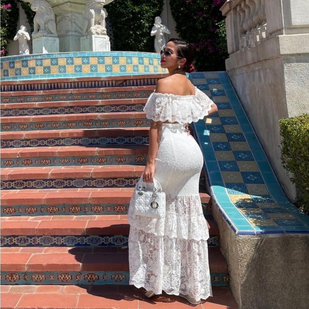 Fashion Nova White Lace Maxi Skirt set